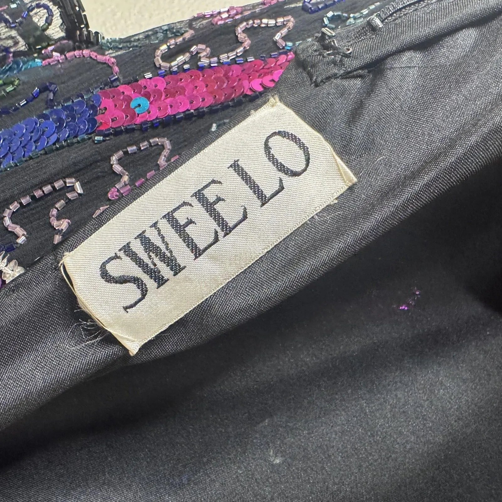 Vintage Swee Lo Dress Womens Small Black Sequin Beaded Cocktail Short Sleeve 90s - Image 13