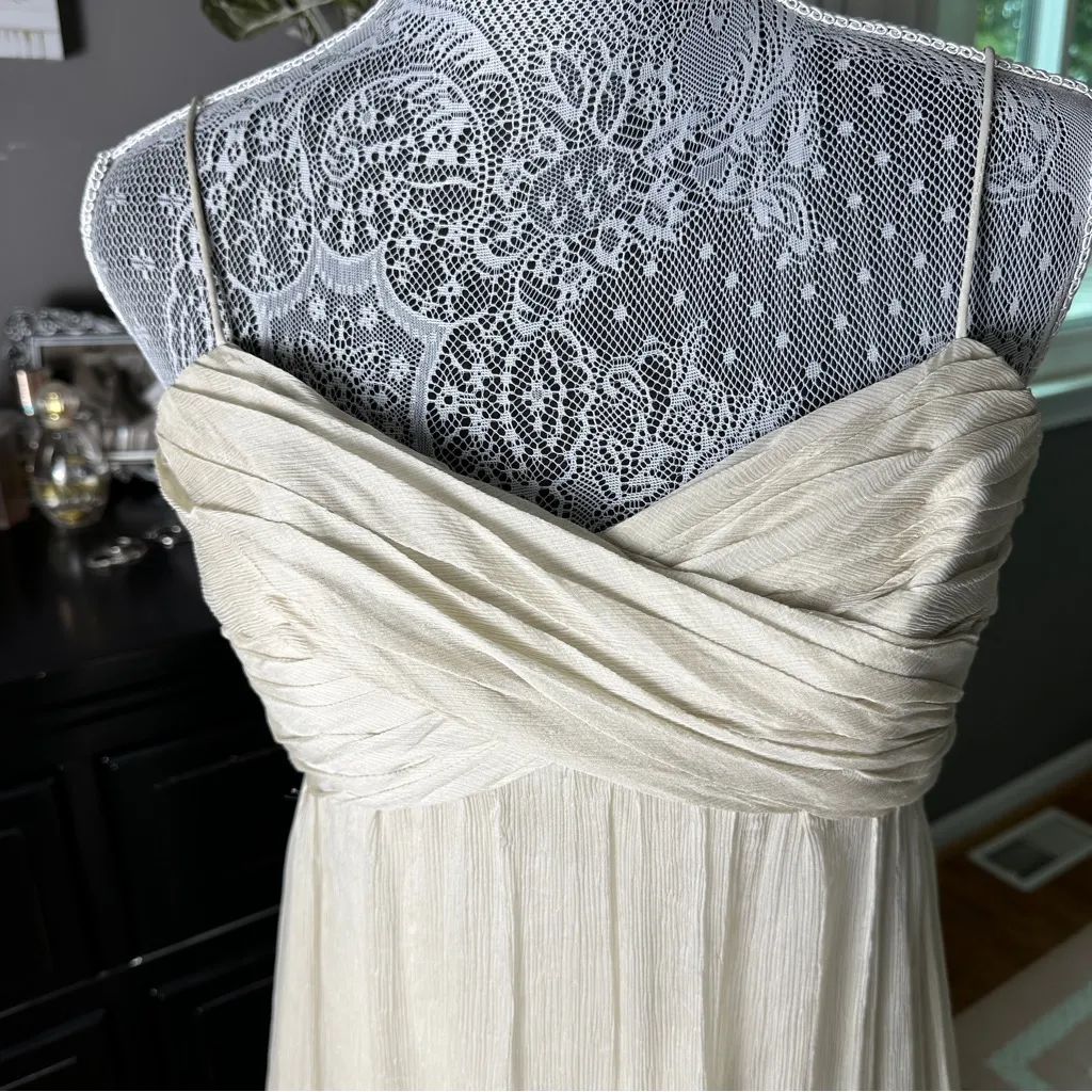 Amsale 100% Silk Empire Waist Maxi Dress Beige Wedding Guest 2 – Quiet Luxury - Image 3