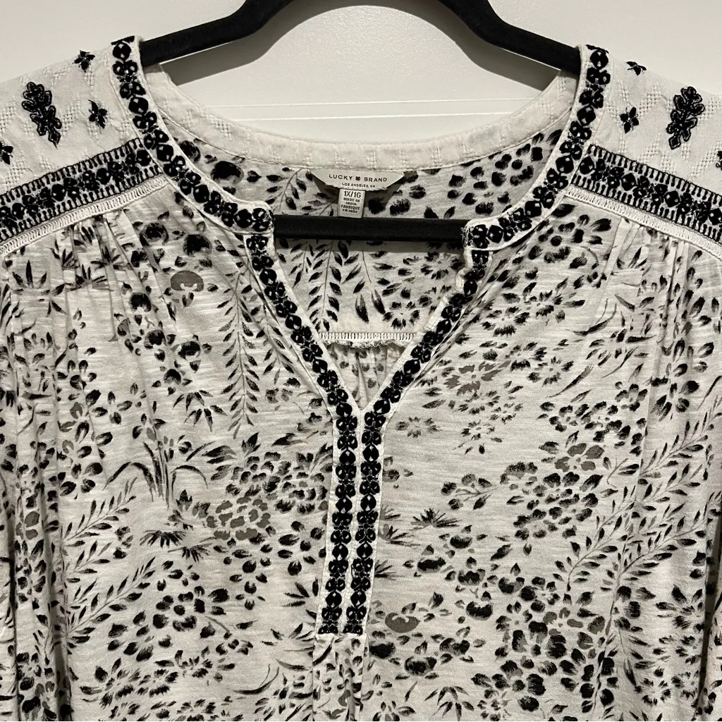 Lucky Brand Black White Floral Peasant Long Sleeve Cotton Modal Tunic Top  1X - Image 4