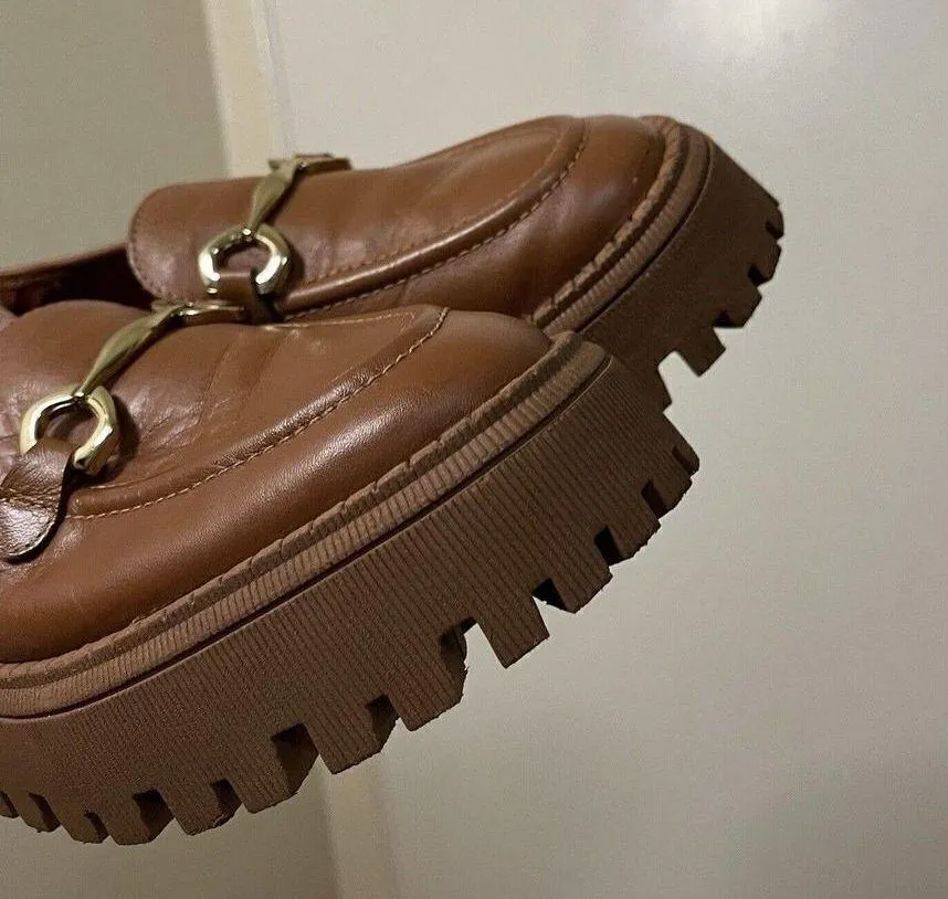 AREZZO brown leather platform slip on loafer shoes size EU 40 Brown - Image 4