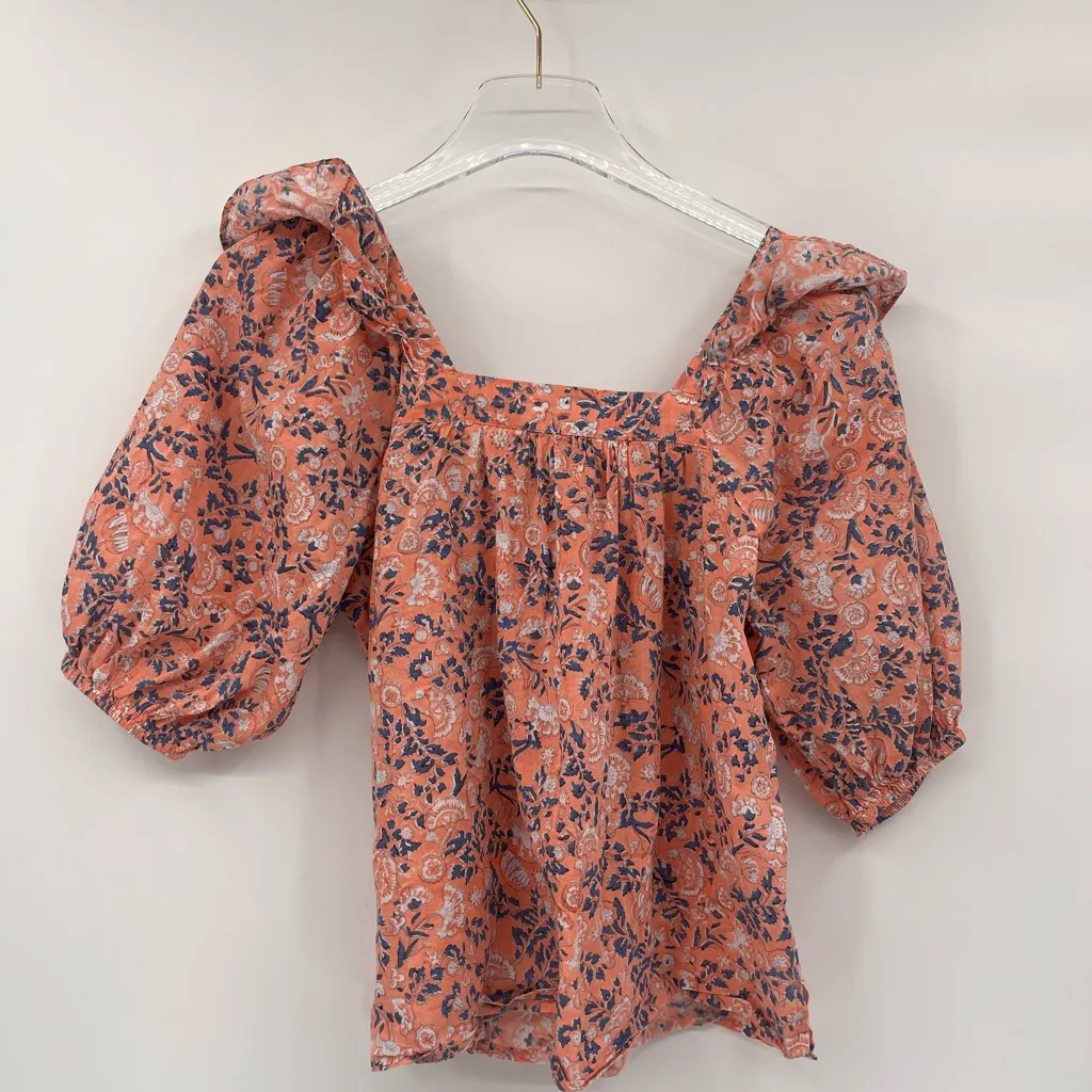 CLEOBELLA Mariana Puff Short Sleeve‎ Blouse in Peach Positano Floral size Xs - Image 3