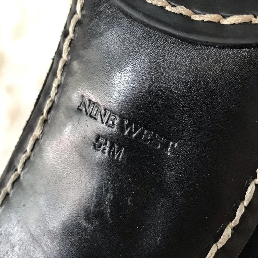 NINE WEST Suede Moccasin Ankle Boot Bootie Black Chunky Heel Leather Size 5.5‎ - Image 9