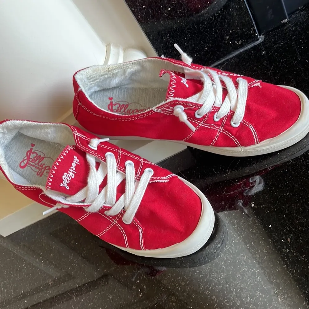 Red Sneakers Slip On Lace Up Canvas Jellypop Womens 8 - Image 6