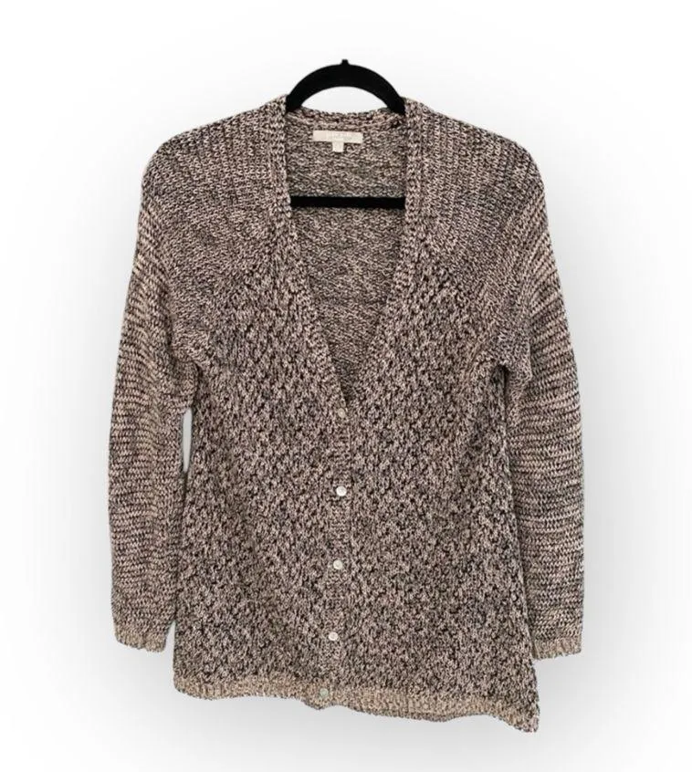 Joan Vass ༄ Cozy Longline Textured Knit Cardigan Sweater ༄ Marled Black Cream M - Image 10