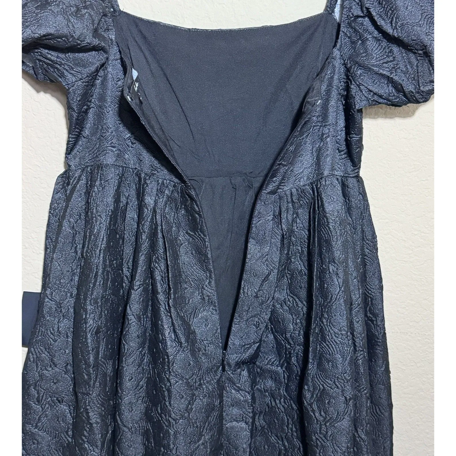 NEW Lulus Adorable Mood Black Floral Jacquard Puff Sleeve Babydoll Dress Size S - Image 8