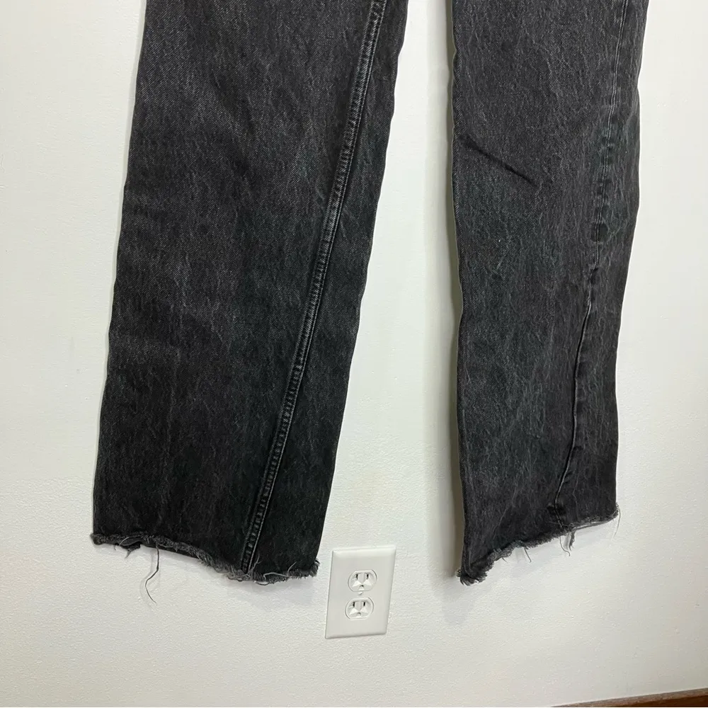 Zara high rise wide leg jeans black denim raw hem women’s size 2 trendy punk - Image 6