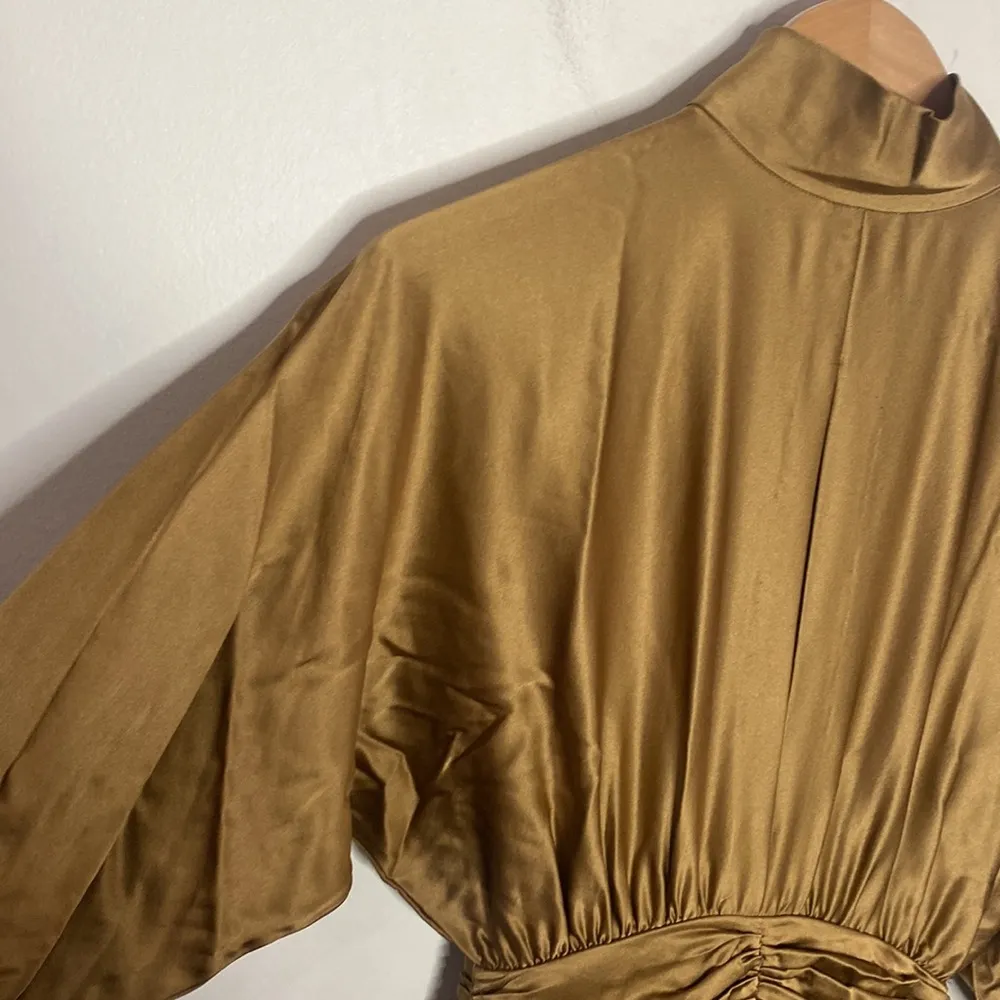 Retrofete Barbara silk ruched mini dress in olive army hue size XS - Image 7