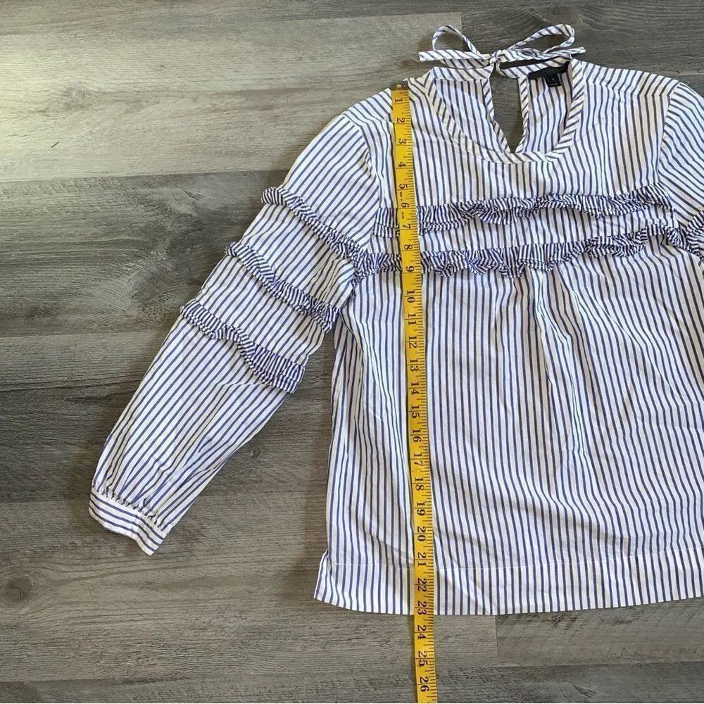 J. Crew Tiered Ruffle Blouse Blue White Stripe 2 Cotton - Image 9