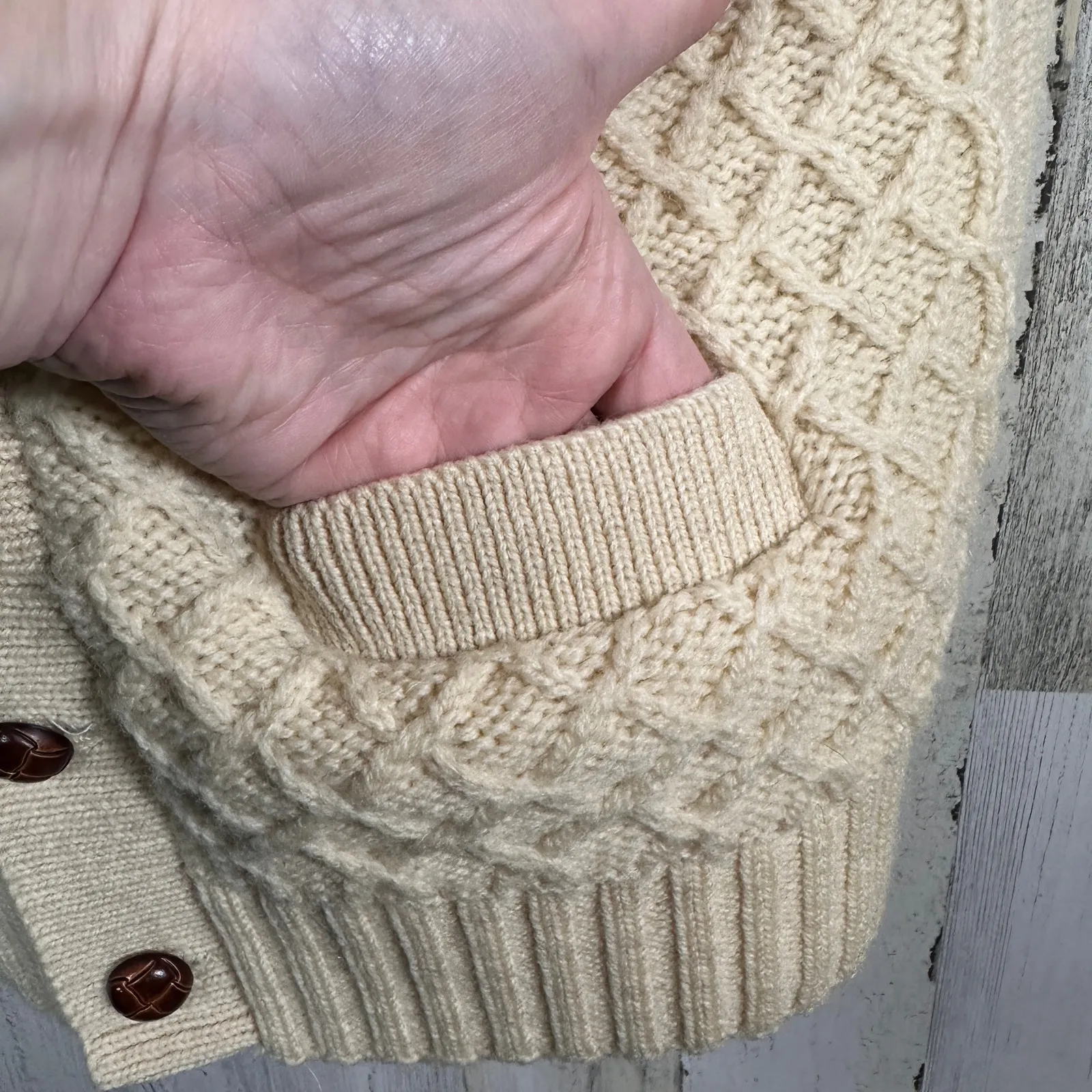 Pendleton Virgin Wool Cardigan M | Ivory | Brown Buttons | Vintage | MSRP $250 - Image 6