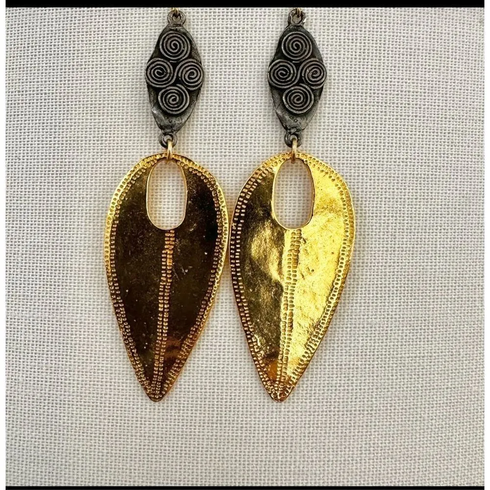 Devin Leigh 18k Gold Plated Hammered and Gun Metal Earrings - Image 3