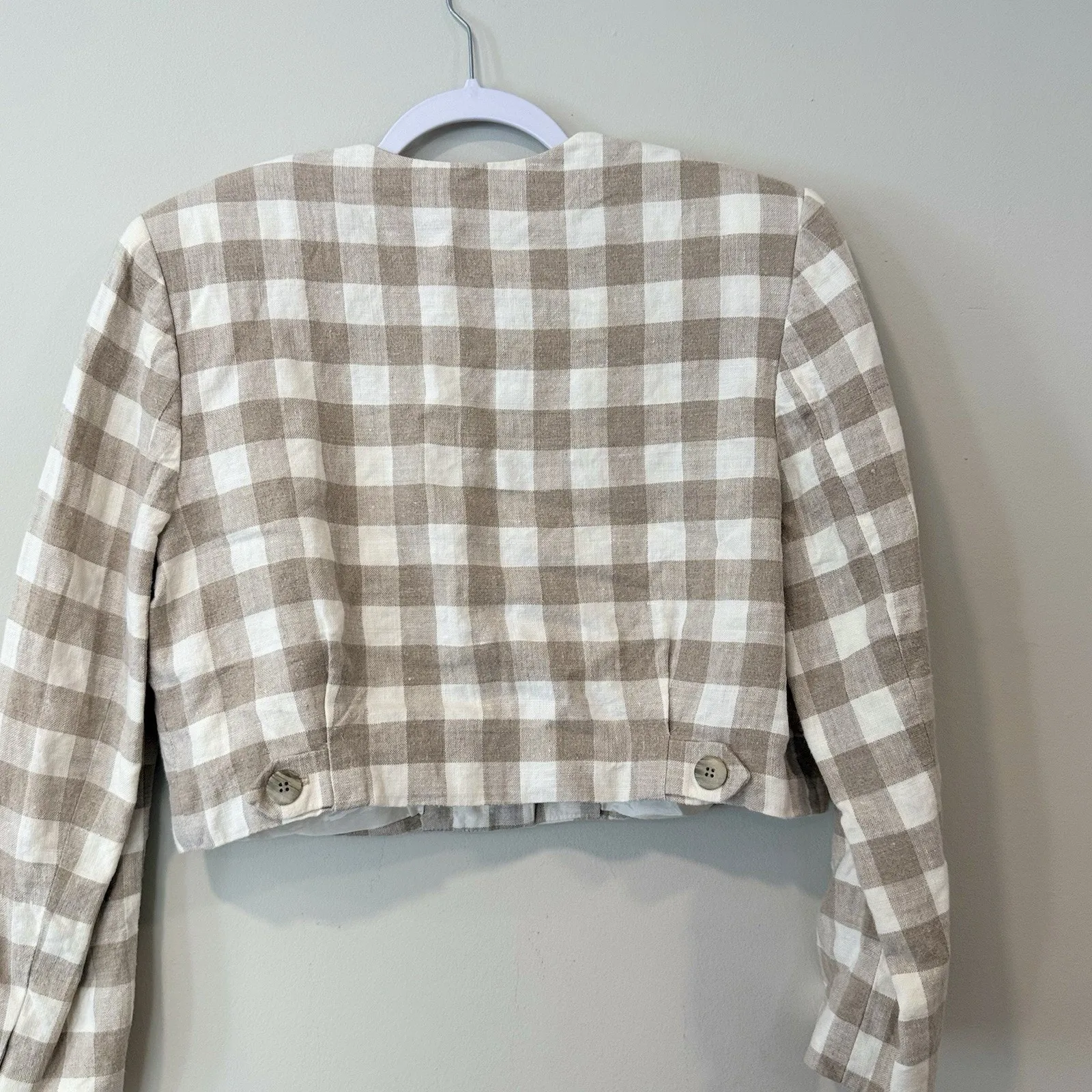 Vintage JH Collectibles 100% Linen Gingham Cropped Women Blazer Size 12 Brown - Image 8