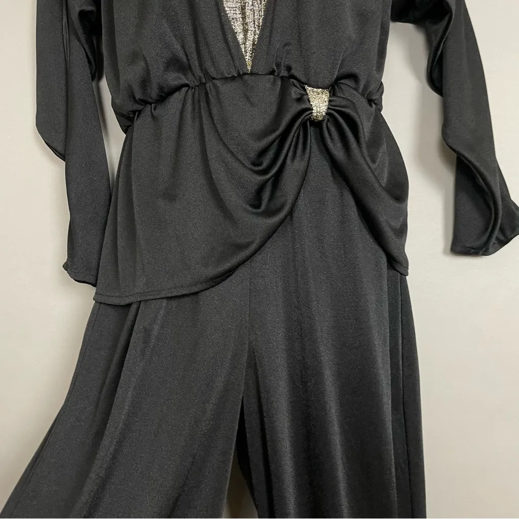 Vintage 80s Jumpsuit Black Metallic Dramatic‎ Disco New Years Eve Tank Party - Image 8