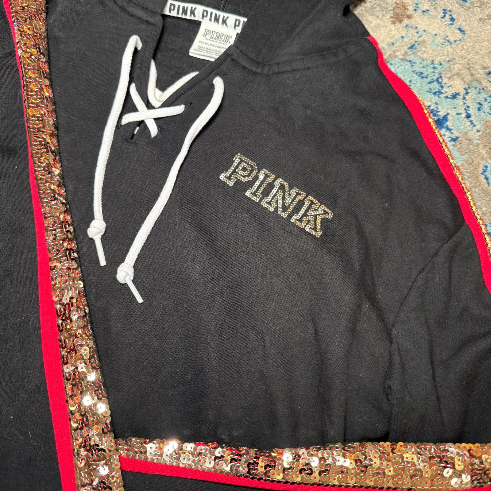 vs pink bling hoodie roses Black Size XS - Image 3