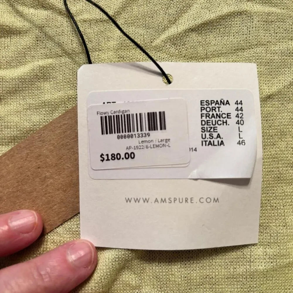 AMS Pure Flowy Open Cardigan Lemon Women's Size L Boho, Peasant NWT Yellow Size L - Image 6