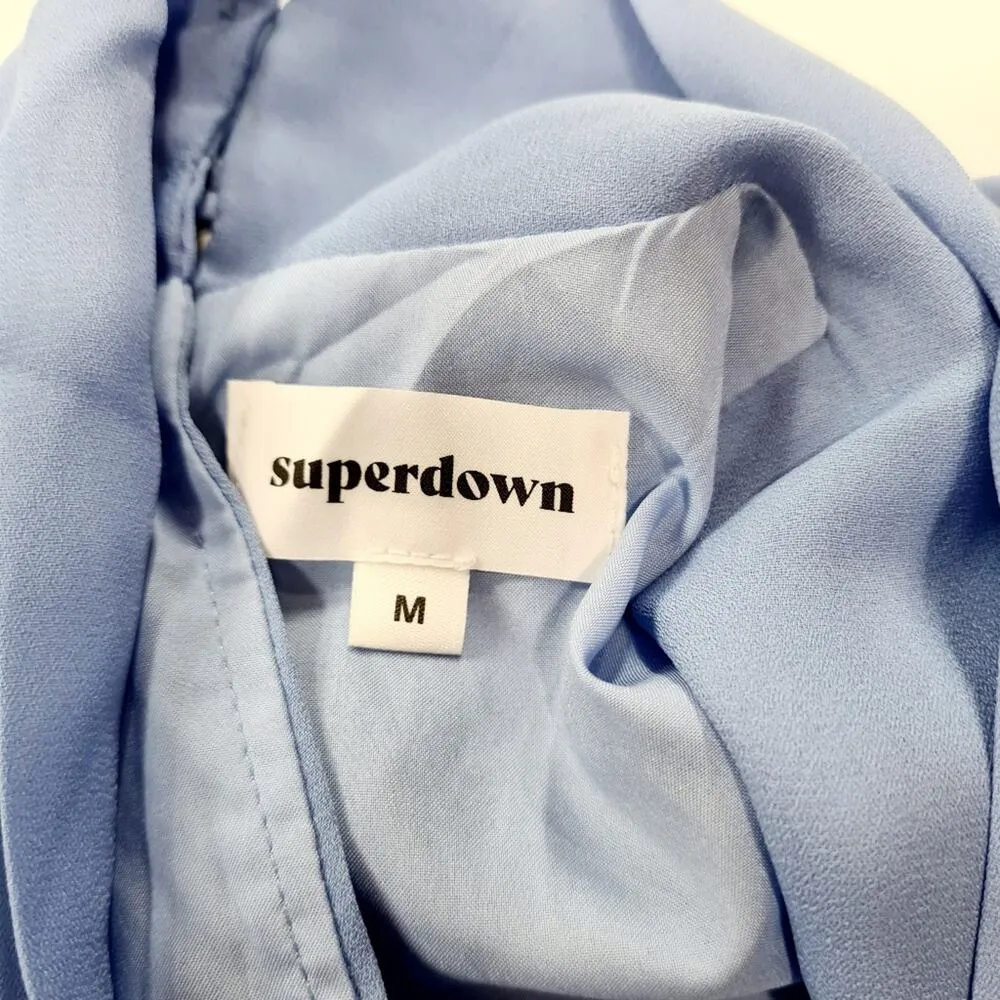 superdown  Kaycie Drape Neck Romper in Blue Medium - Image 9