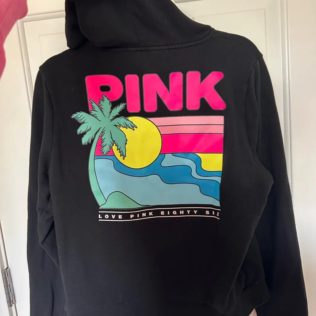 Victoria's Secret PINK Limited Edition Tropical Black Hoodie Large - Image 7