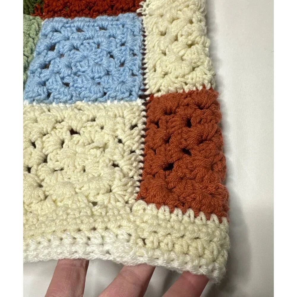 Vintage OOAK Handmade Crocheted Patchwork Hippie crop Vest Multicolor medium Brown - Image 9