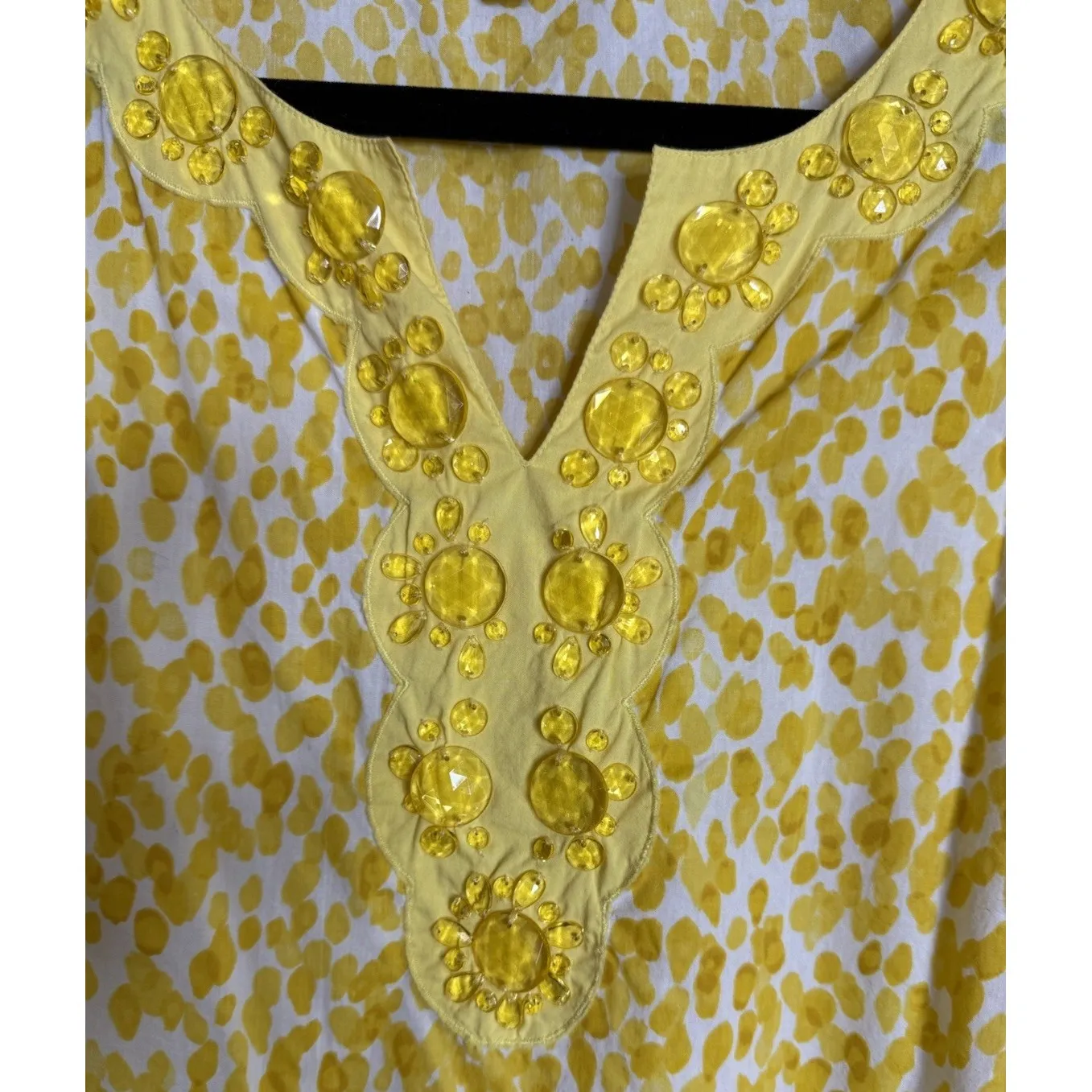 Charter Club Womens XL Embellished Yellow Top Blouse Tunic Beach Travel‎ Boho - Image 3