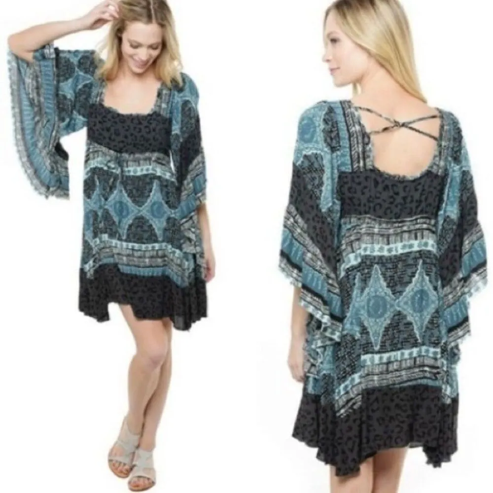 Free People Heart Of Gold Blue Grey Boho Tunic Dress - Image 3