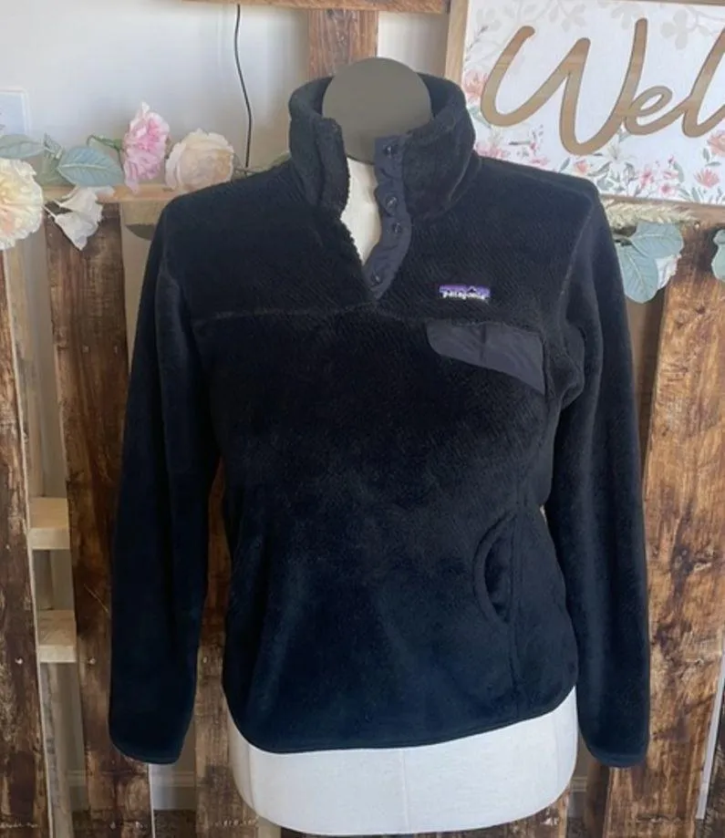 Patagonia Synchilla Pullover fleece black quarter snap T Sweater Women top Sz XL - Image 7