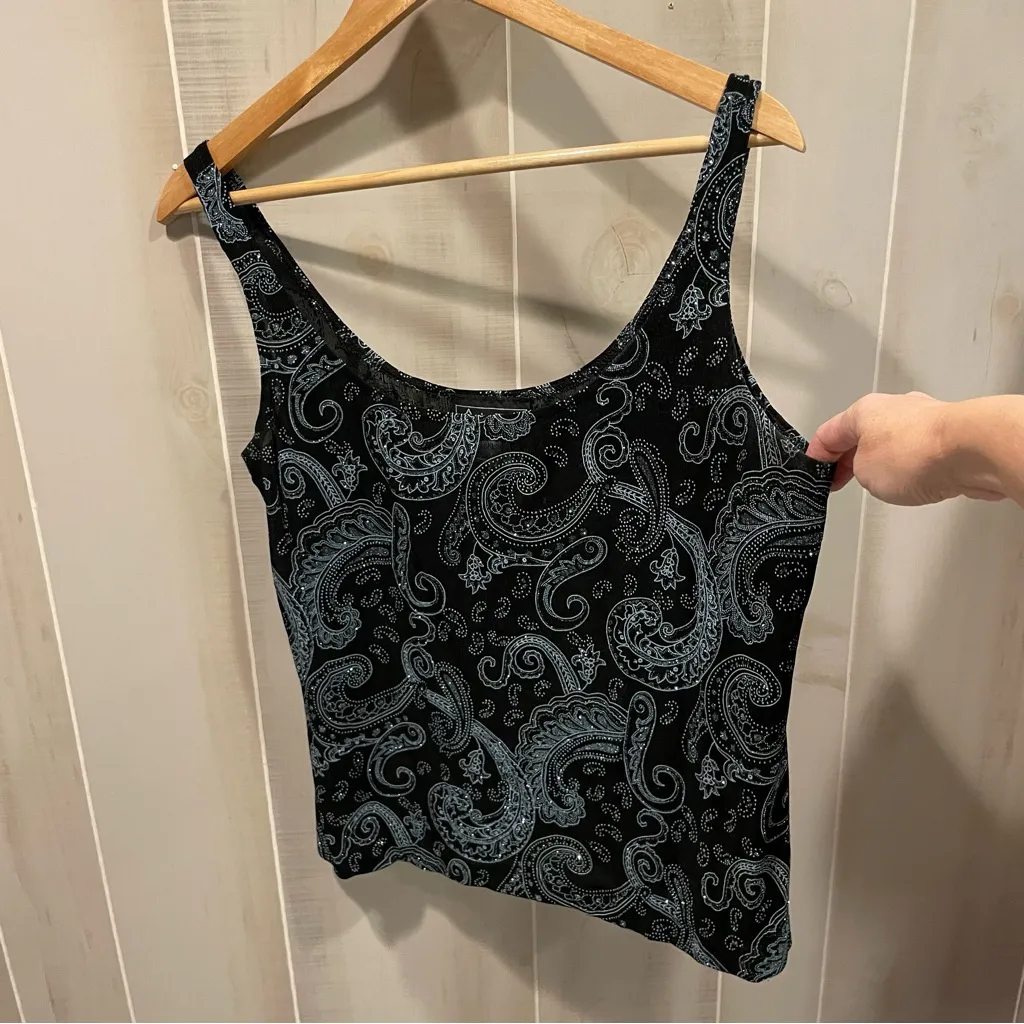 Vintage 90s sparkle swirl slinky scoop neck tank top cami jersey knit holiday - Image 5