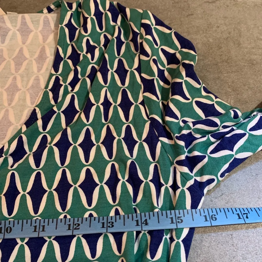 BODEN Green Blue Print Jersey Knit Long Sleeves ELODIE Wrap Shirt Top Size 10 - Image 5