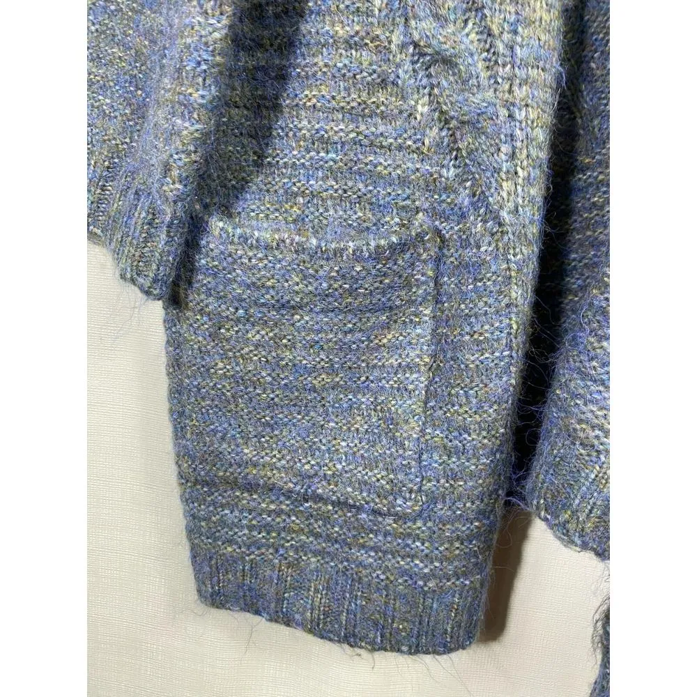 World‎ Market Womens Open Cardigan Sweater One Size Blue Gray Wool Blend Pocket - Image 3