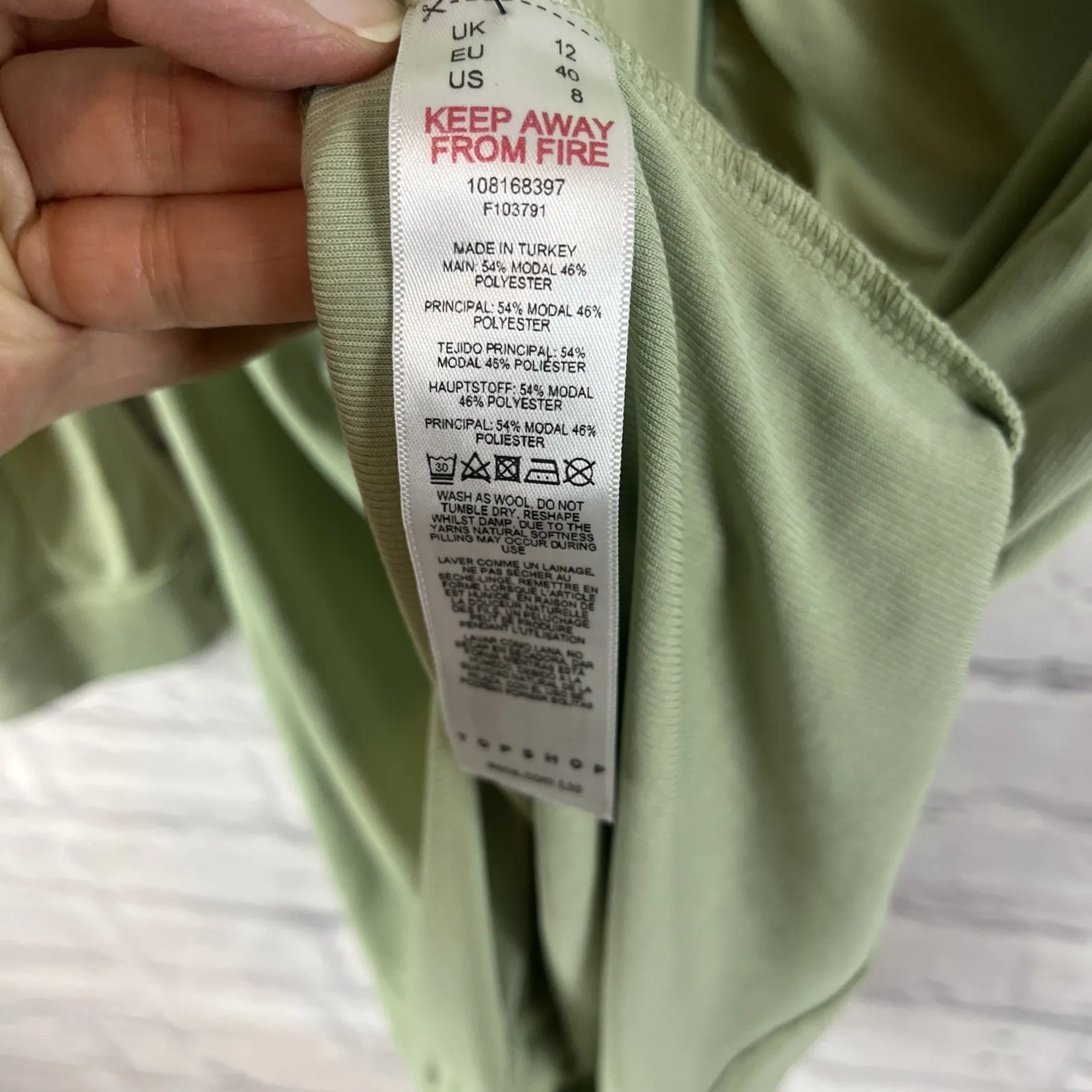 Topshop Bodycon Ruched Modal Green Baddie Coquette Long SleeveShirt Dress Size 8 - Image 4