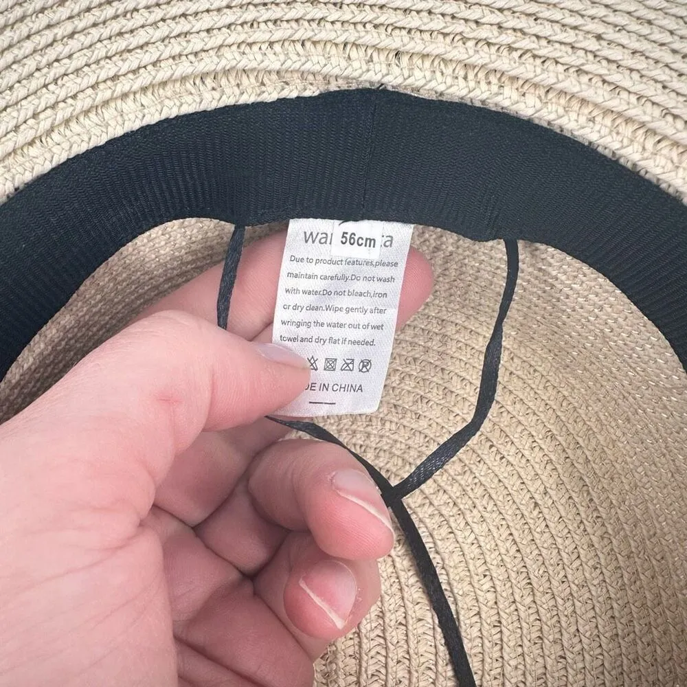 Warmhata Women's Polka Dot Bowknot Beach Flat Top Straw Sun Hat Beige One Size Tan - Image 9