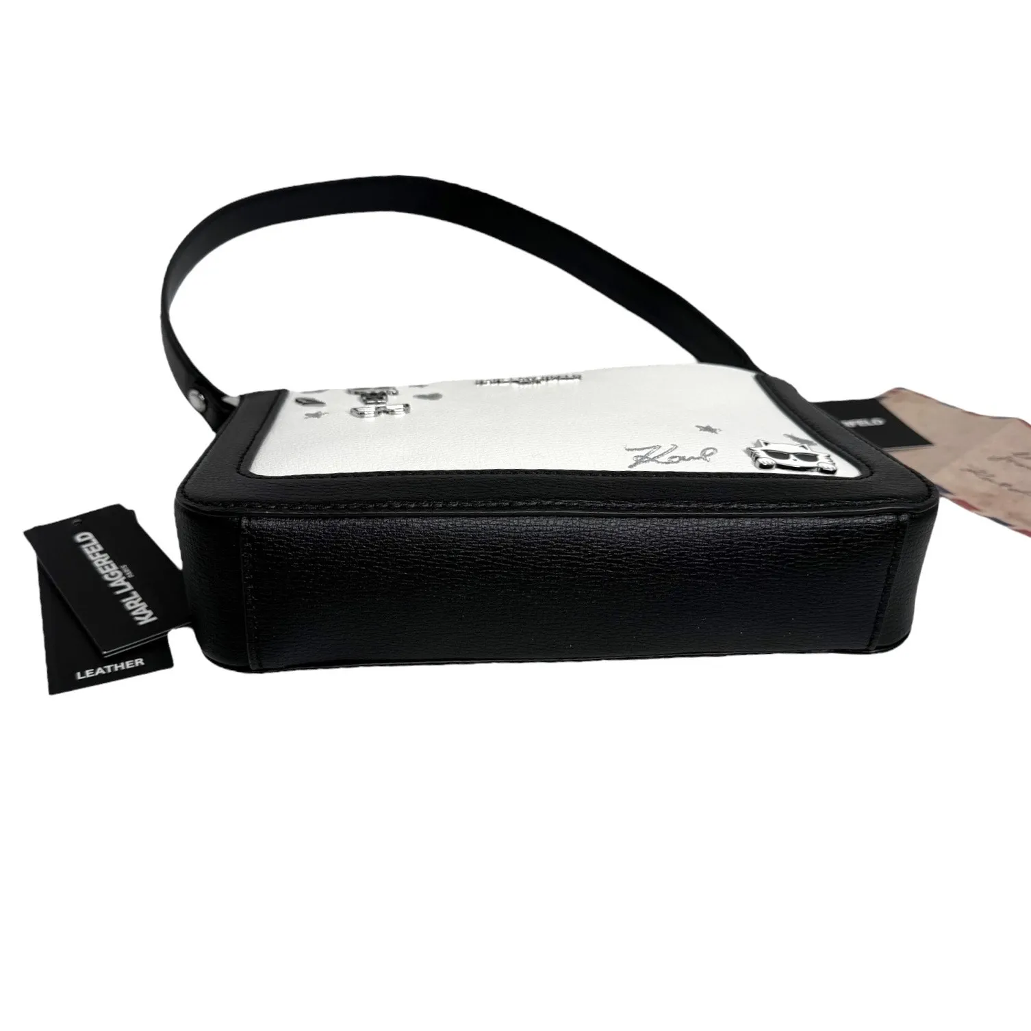 Karl Lagerfeld LEATHER SHOULDER BAG Black & White Handbag Mini Purse 10"x6" NWT! - Image 5