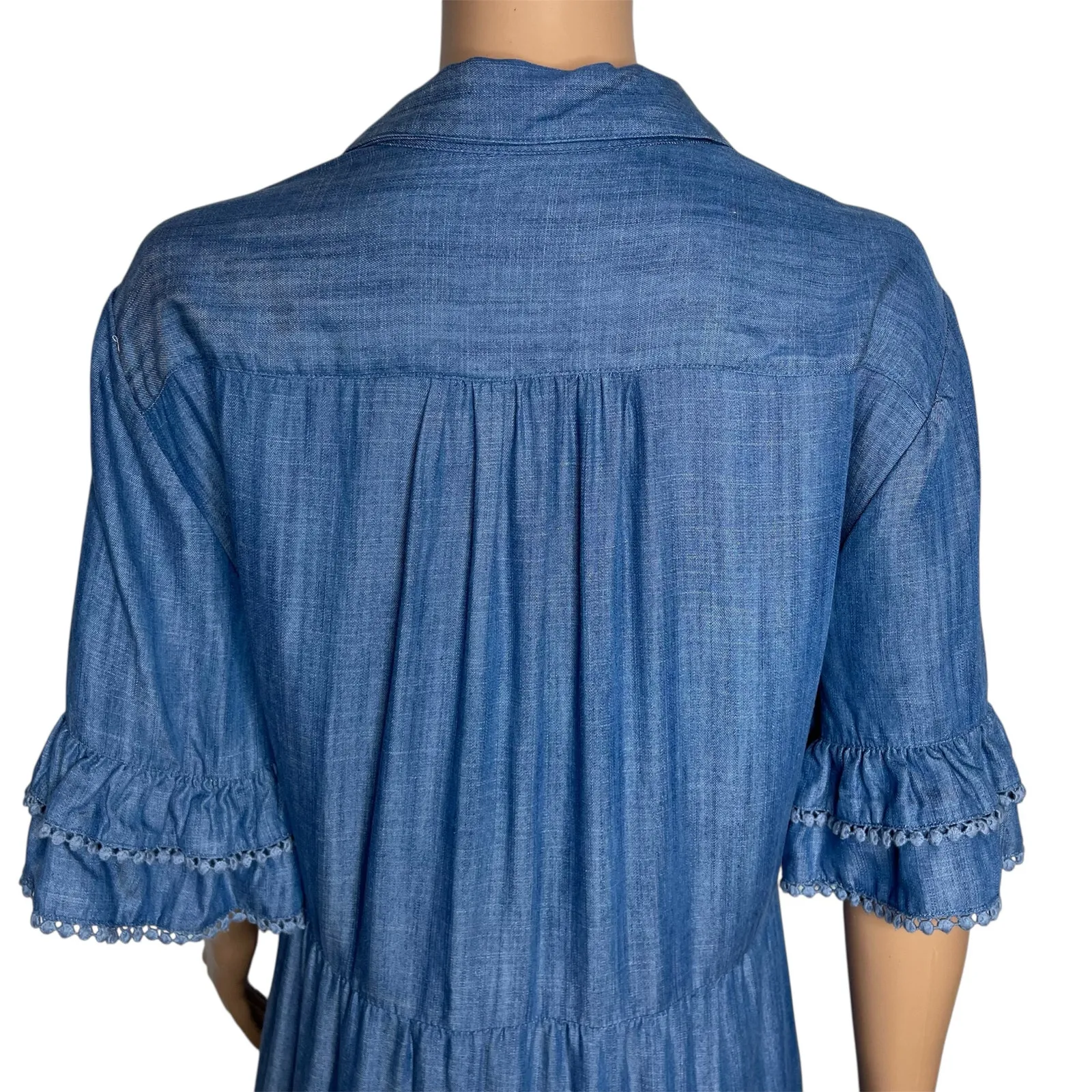 Chico's Tiered Tencel Maxi Dress Blue size 3 US 16 Sundress - Image 9