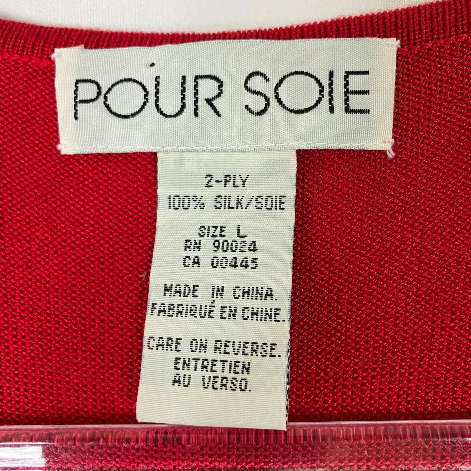 Pour Soie | Vintage 100% Silk Red Tee Shirt Short Sleeve Square Scoop Womens L Size L - Image 3