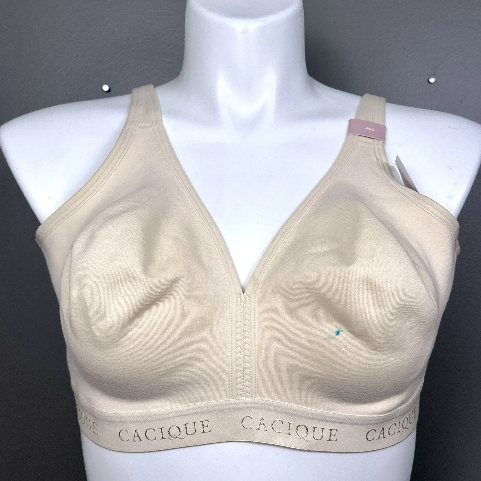 New Cacique Unlined Full Coverage No Wire Bra Soft Cup 46C Ivory Cotton See Desc - Image 1