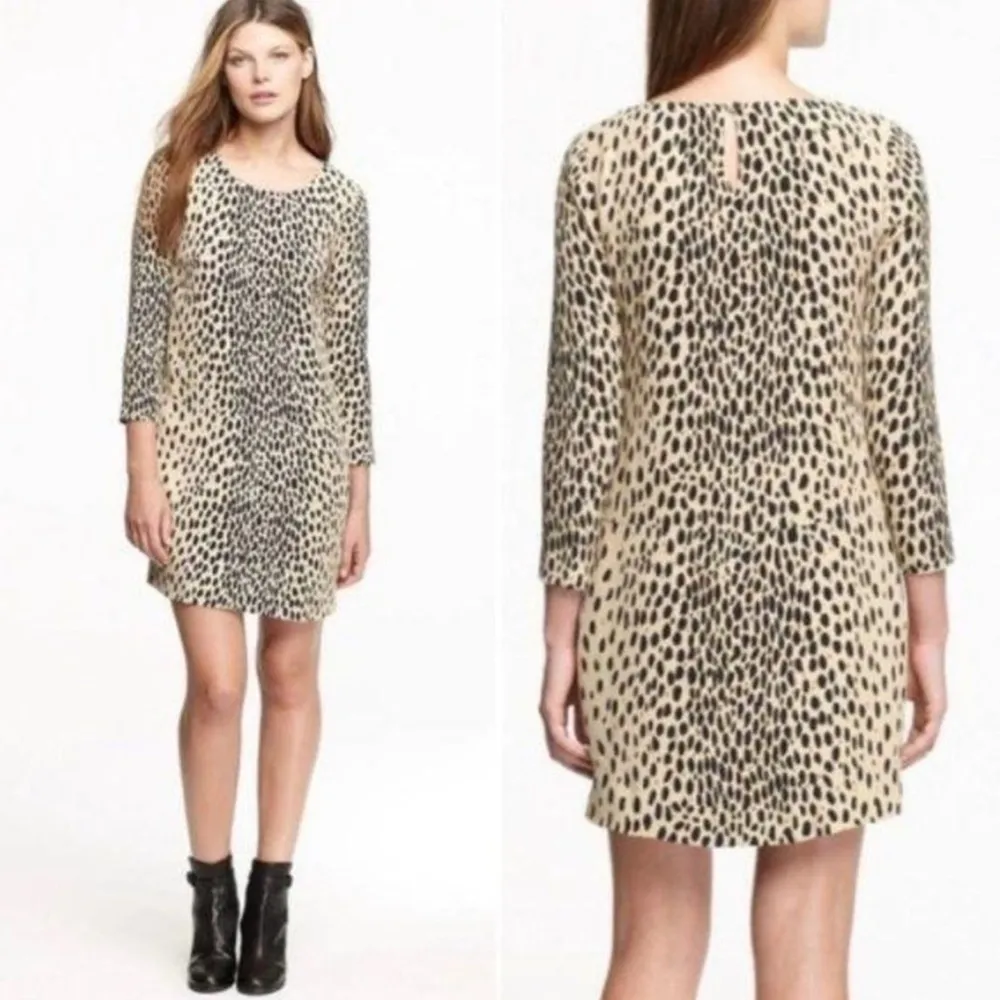 J. CREW Jules Dress Wildcat Animal Print Shift Mini Sheath Creme Black Size 0 - Image 3