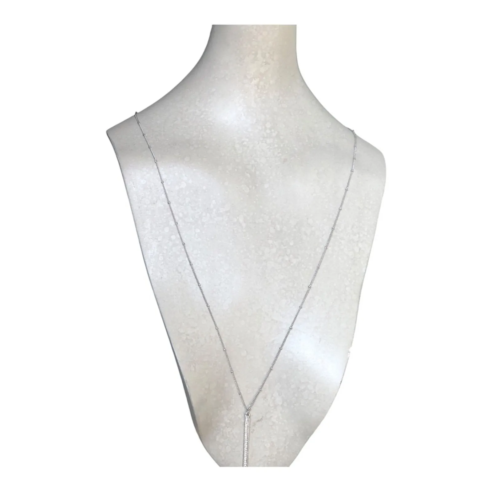 Classic Timeless Silver Plated Small Beads Cubic Zirconia Bar Pendant Necklace - Image 3