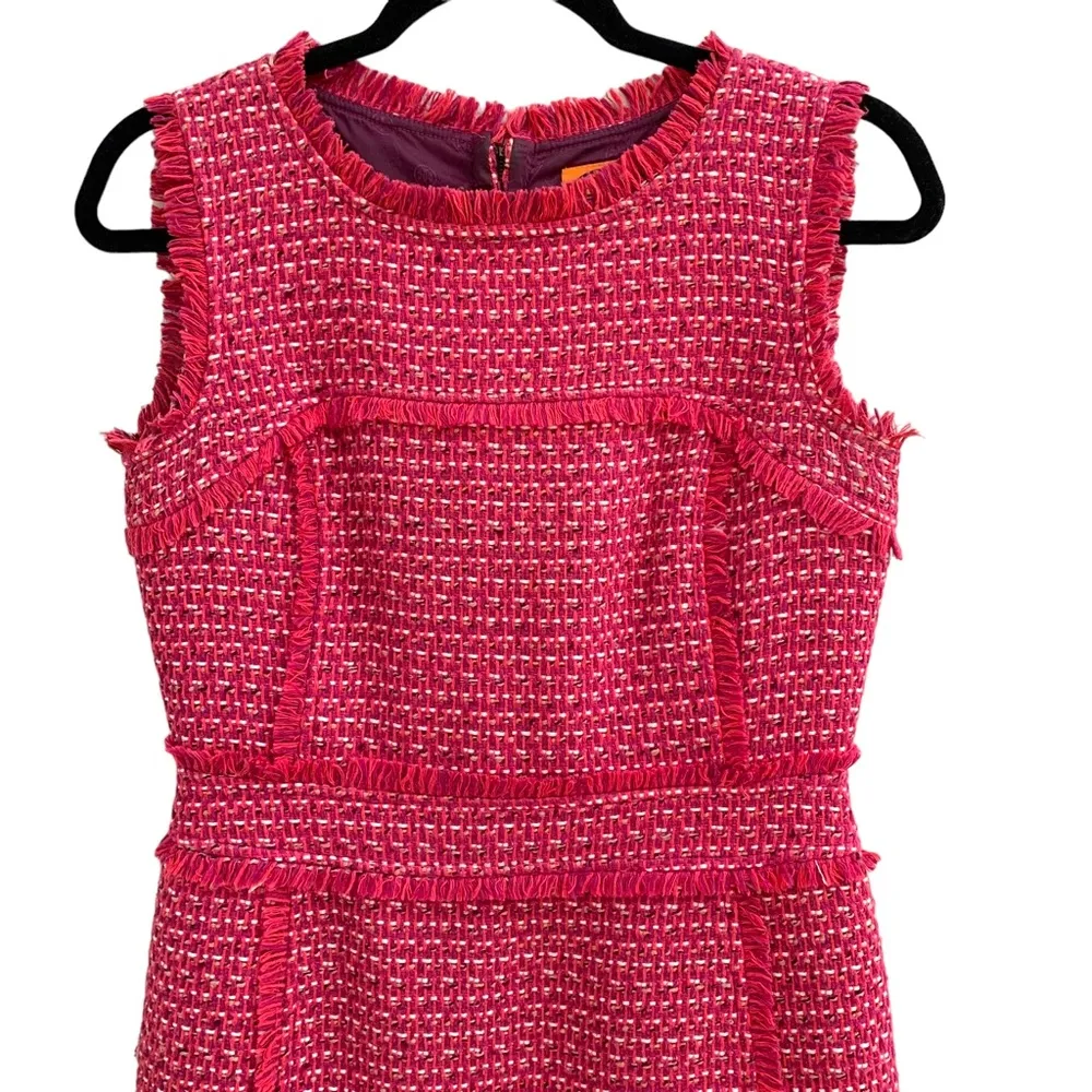 Tory Burch Women’s Petula Merlot Tweed Fringe Sleeveless Sheath Dress size 2 - Image 3