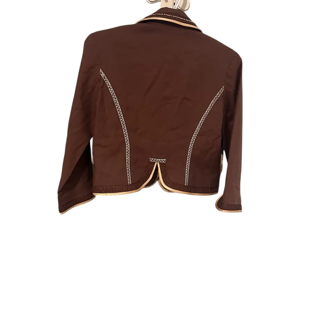 The Limited  brown blazer linen satin piping beaded size‎ XS - Image 2