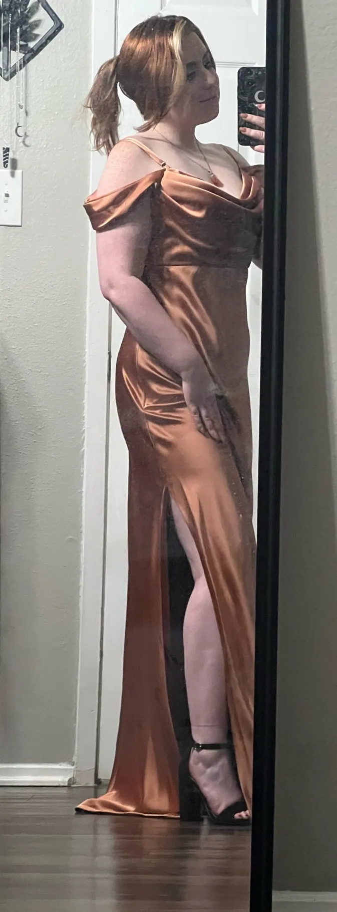 REVELRY Sienna Satin Full Length Formal/Bridesmaid Dress Gold Size L -  $120 (52% Off Retail) - From Alexis