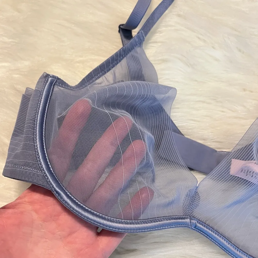 Luvlette Sheer See Through Bra Size 38B Blue Underwire Adjustable Straps - Image 6