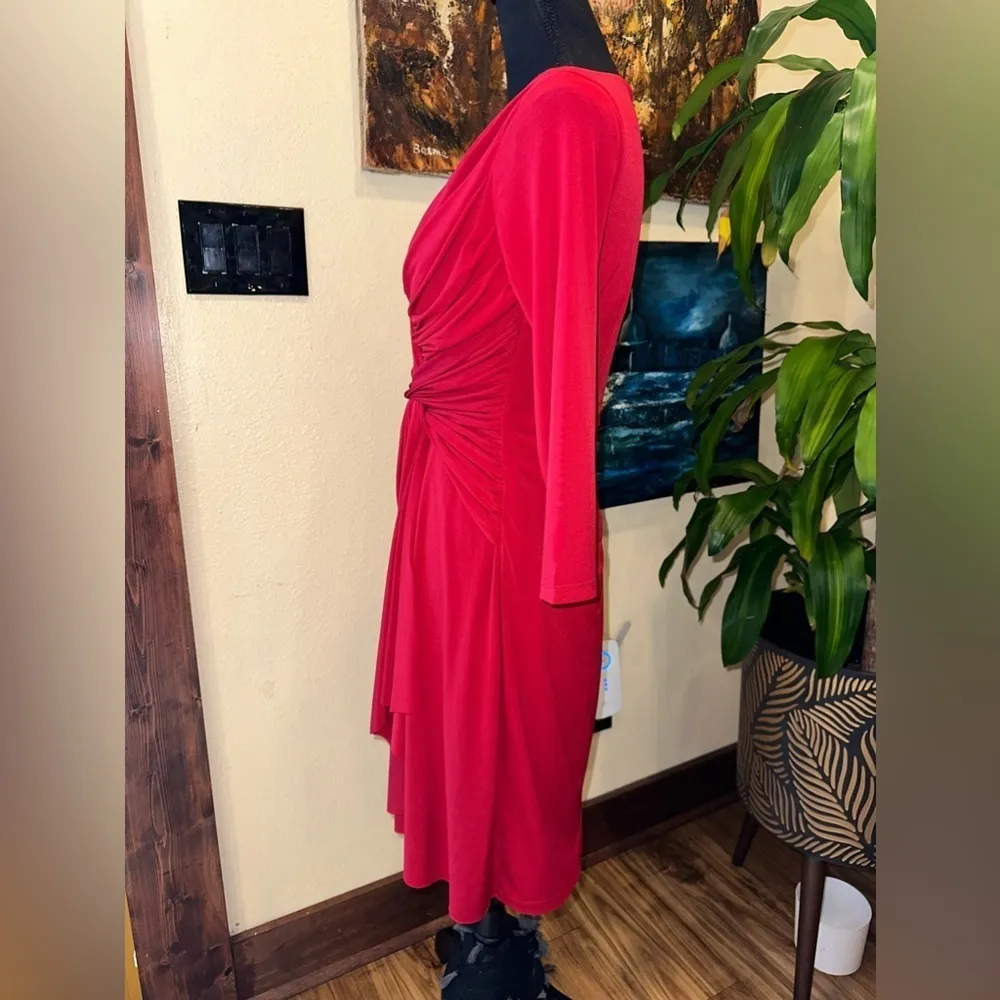 London Times Stretch Blouson Red Dress Size 6 Ruched - Image 5