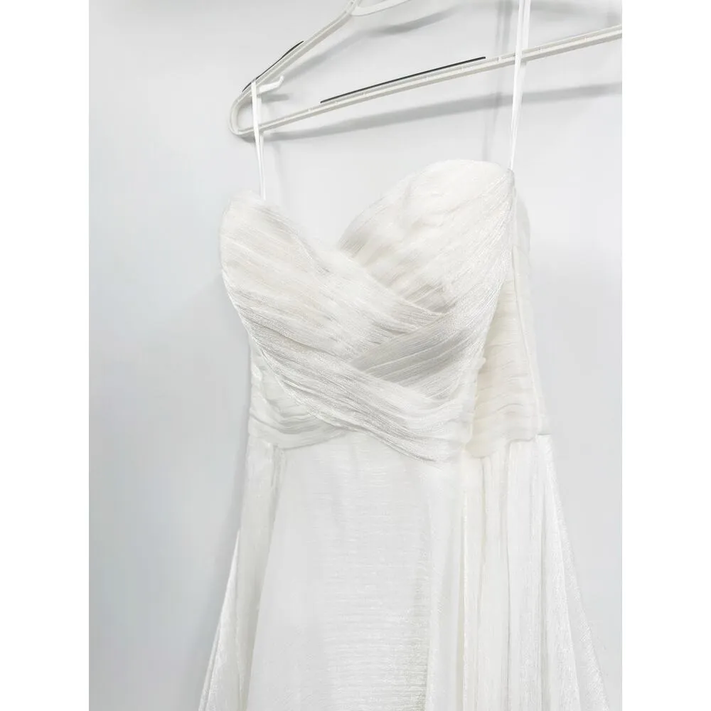 La Femme Strapless Metallic Organza Gown White Size 6 Sweetheart NEW - Image 5