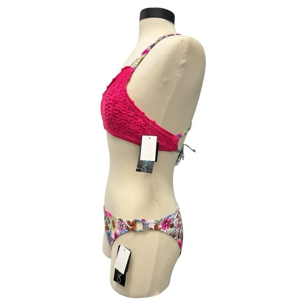 California Waves Women’s Bikini Swimwear Pink Crochet Floral Size‎ Large NWT - Image 4