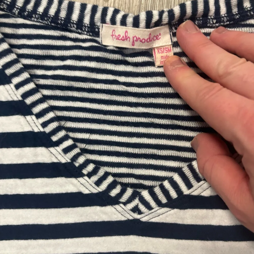 Fresh Produce Navy and White Striped Long Sleeve Top - Image 5