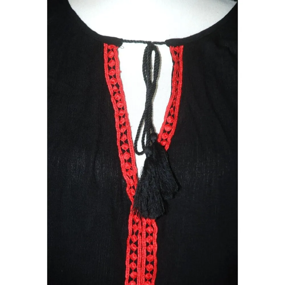 Weekend Suzanne Betro Ladies Tunic Top Blouse Size L Black Red Embroidered - Image 3
