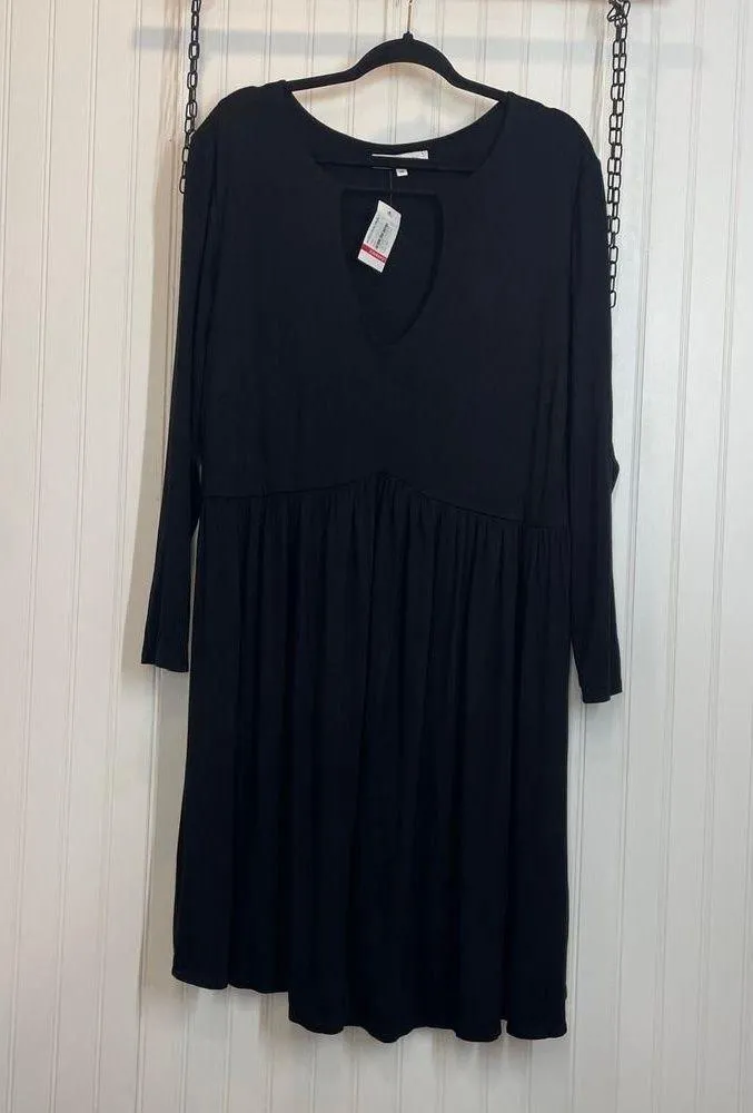 NWT The Vanity Room Black Keyhole Soft Jersey Long Sleeve Babydoll Dress Sz 2X - Image 2