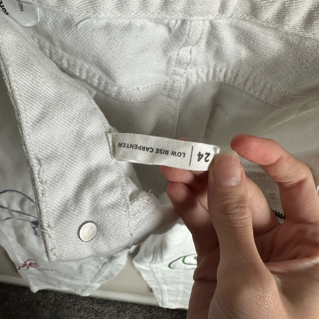 PacSun White Embroidered Carpenter Denim Pants - Image 3