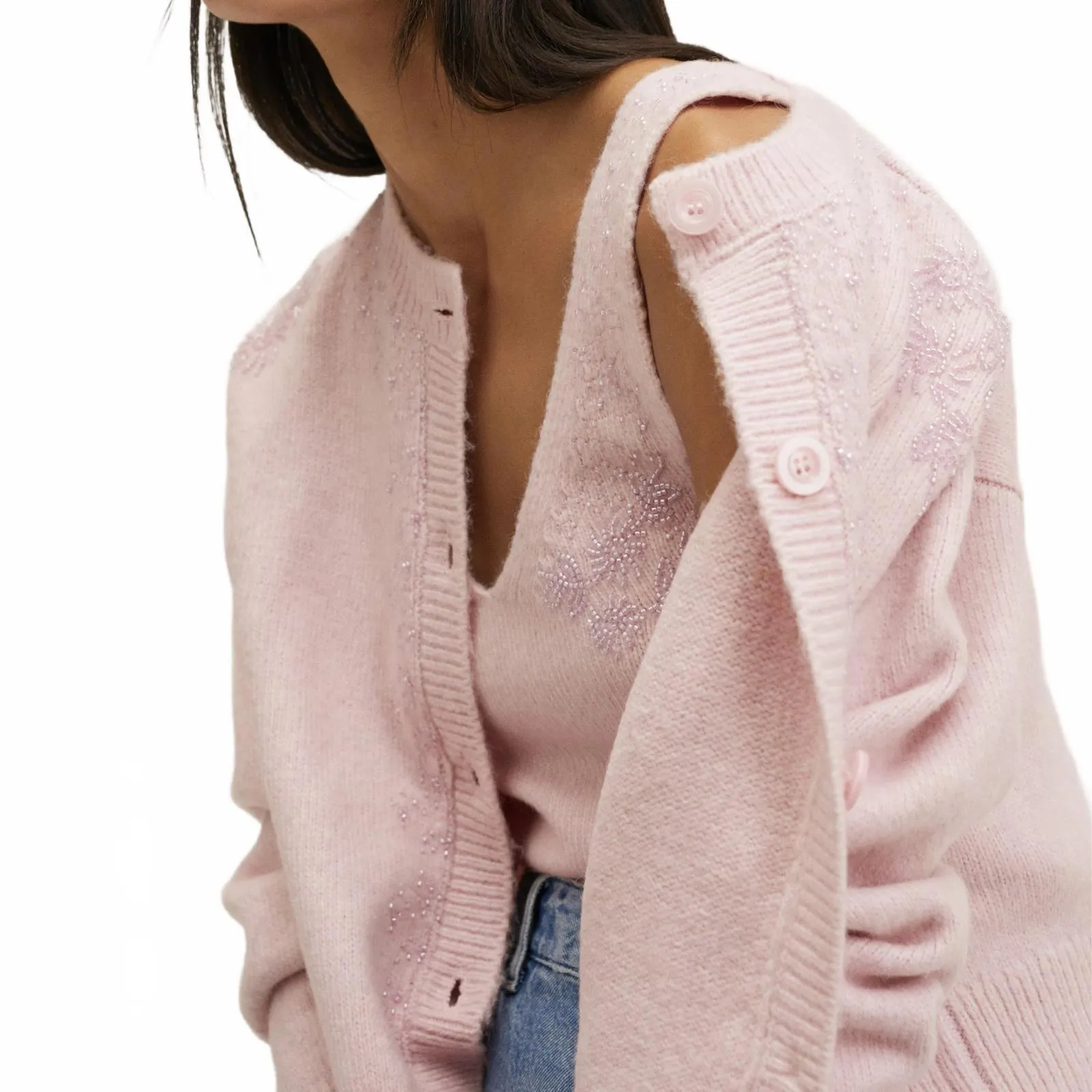 Mango Wool-Blend V-Neck Beading Detail Vest Top Pastel Pink Purple NWT Large - Image 5