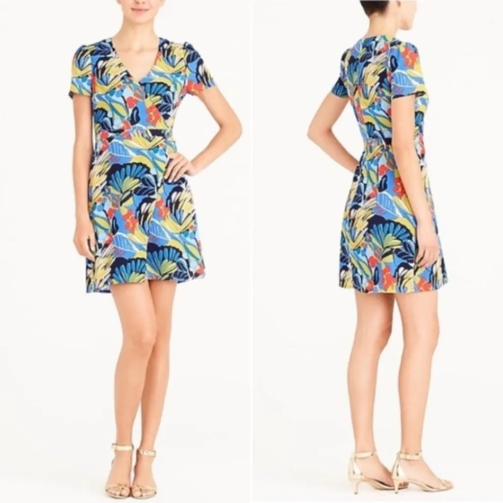 J. Crew Mercantile Tropical Floral Faux Wrap Front Mini Dress size 0 J6370 - Image 13