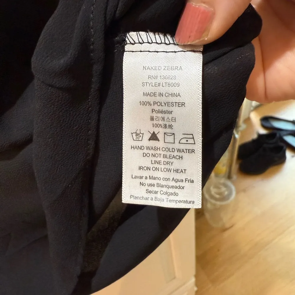 Naked Zebra Black Asymmetrical Wrap Blouse M - Image 5