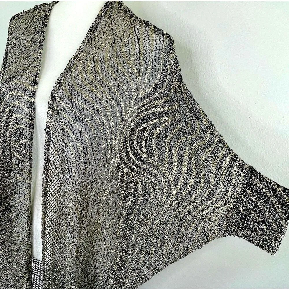 Frank Lyman Cover Up Cardigan US 10 Gold Silver Black Sheer Cocoon Disco Retro - Image 3